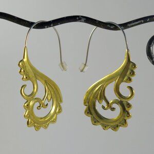 Indienne Earrings in Yellow Brass~ Sterling Silver wires, Handmade boho jewelry